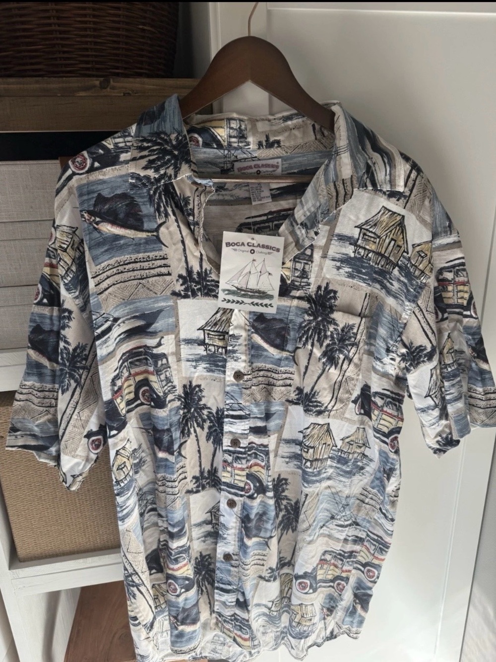 Boca Classics XL Hawaiian Shirt NWT Coastal Woody Wagon Boats Tropical